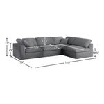 Serene 119" Linen Textured Fabric Upholstered Deluxe Comfort 4pc. Modular Sectional in Grey