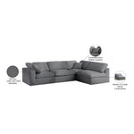 Serene 119" Linen Textured Fabric Upholstered Deluxe Comfort 4pc. Modular Sectional in Grey