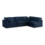 Serene 119" Linen Textured Fabric Upholstered Deluxe Comfort 4pc. Modular Sectional in Navy