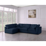 Serene 119" Linen Textured Fabric Upholstered Deluxe Comfort 4pc. Modular Sectional in Navy