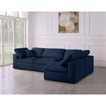 Serene 119" Linen Textured Fabric Upholstered Deluxe Comfort 4pc. Modular Sectional in Navy