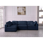Serene 119" Linen Textured Fabric Upholstered Deluxe Comfort 4pc. Modular Sectional in Navy