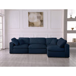 Serene 119" Linen Textured Fabric Upholstered Deluxe Comfort 4pc. Modular Sectional in Navy