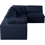 Serene 119" Linen Textured Fabric Upholstered Deluxe Comfort 4pc. Modular Sectional in Navy