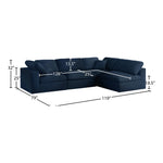 Serene 119" Linen Textured Fabric Upholstered Deluxe Comfort 4pc. Modular Sectional in Navy