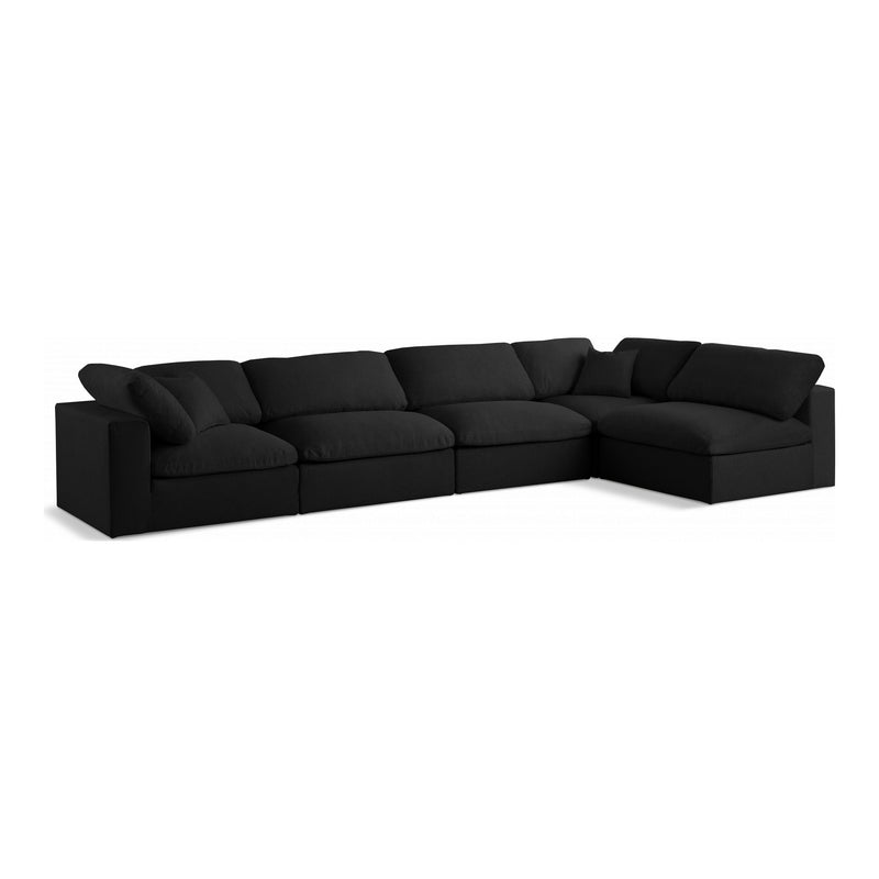 Serene 158" Linen Textured Fabric Upholstered Deluxe Comfort 5pc. Modular Sectional in Black