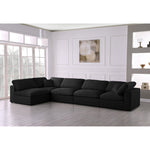 Serene 158" Linen Textured Fabric Upholstered Deluxe Comfort 5pc. Modular Sectional in Black