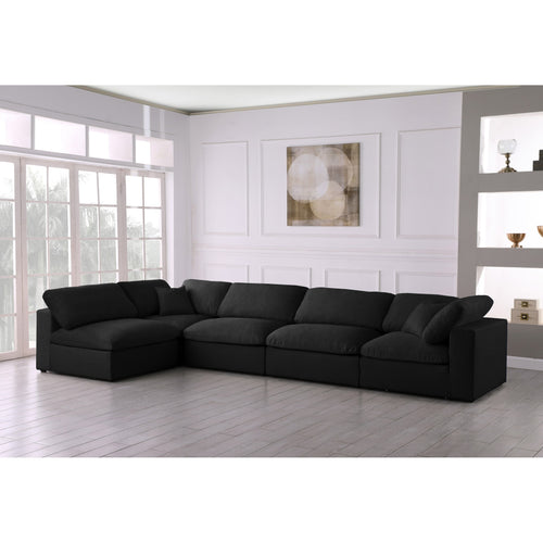 Serene 158" Linen Textured Fabric Upholstered Deluxe Comfort 5pc. Modular Sectional in Black