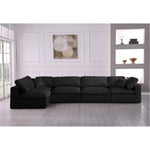 Serene 158" Linen Textured Fabric Upholstered Deluxe Comfort 5pc. Modular Sectional in Black
