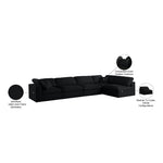 Serene 158" Linen Textured Fabric Upholstered Deluxe Comfort 5pc. Modular Sectional in Black