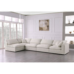 Serene 158" Linen Textured Fabric Upholstered Deluxe Comfort 5pc. Modular Sectional in Cream
