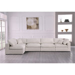 Serene 158" Linen Textured Fabric Upholstered Deluxe Comfort 5pc. Modular Sectional in Cream