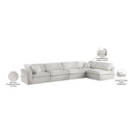 Serene 158" Linen Textured Fabric Upholstered Deluxe Comfort 5pc. Modular Sectional in Cream