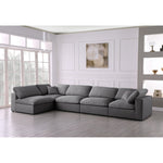 Serene 158" Linen Textured Fabric Upholstered Deluxe Comfort 5pc. Modular Sectional in Grey