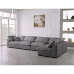 Serene 158" Linen Textured Fabric Upholstered Deluxe Comfort 5pc. Modular Sectional in Grey