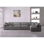 Serene 158" Linen Textured Fabric Upholstered Deluxe Comfort 5pc. Modular Sectional in Grey