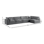 Serene 158" Linen Textured Fabric Upholstered Deluxe Comfort 5pc. Modular Sectional in Grey