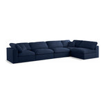 Serene 158" Linen Textured Fabric Upholstered Deluxe Comfort 5pc. Modular Sectional in Navy