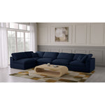 Serene 158" Linen Textured Fabric Upholstered Deluxe Comfort 5pc. Modular Sectional in Navy