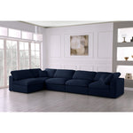 Serene 158" Linen Textured Fabric Upholstered Deluxe Comfort 5pc. Modular Sectional in Navy