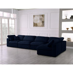 Serene 158" Linen Textured Fabric Upholstered Deluxe Comfort 5pc. Modular Sectional in Navy