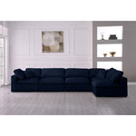 Serene 158" Linen Textured Fabric Upholstered Deluxe Comfort 5pc. Modular Sectional in Navy