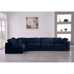 Serene 158" Linen Textured Fabric Upholstered Deluxe Comfort 5pc. Modular Sectional in Navy