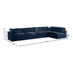 Serene 158" Linen Textured Fabric Upholstered Deluxe Comfort 5pc. Modular Sectional in Navy