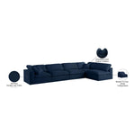 Serene 158" Linen Textured Fabric Upholstered Deluxe Comfort 5pc. Modular Sectional in Navy