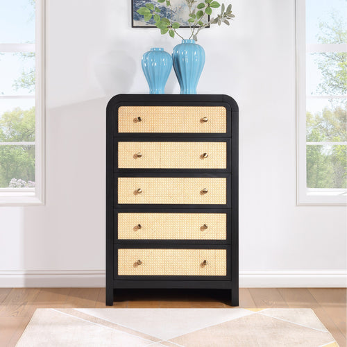 Siena Ash Wood And Natural Cane Chest in Black