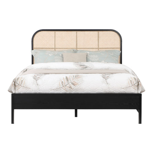 Siena Ash Wood And Natural Cane King Bed (3 Boxes) in Black