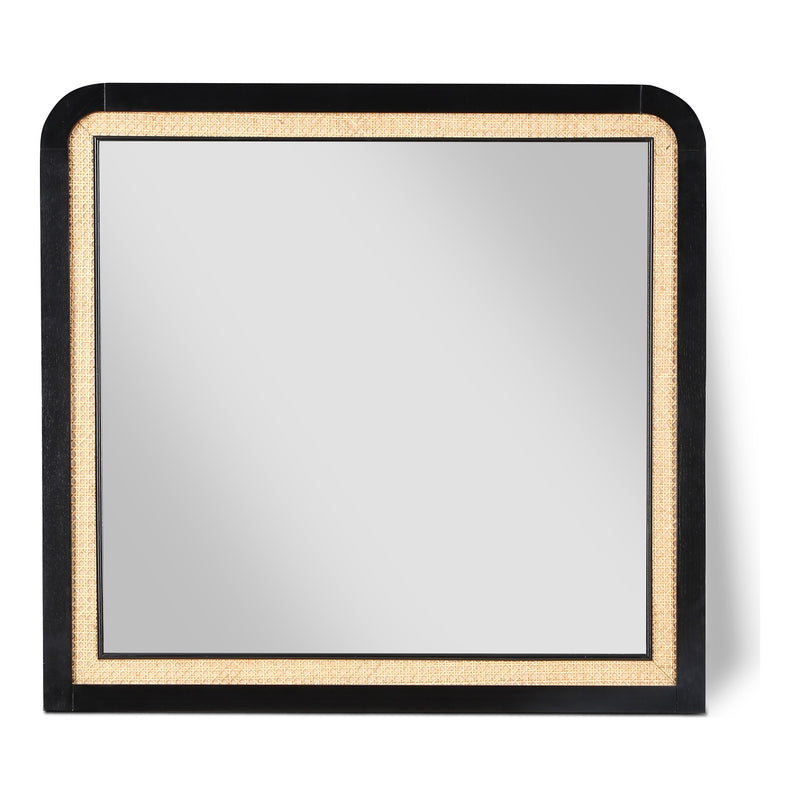 Siena Ash Wood And Natural Cane Frame Mirror in Black