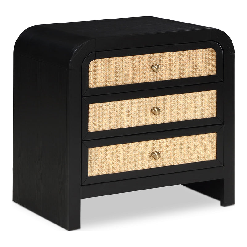 Siena Ash Wood And Natural Cane Nightstand in Black