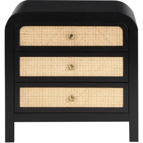 Siena Ash Wood And Natural Cane Nightstand in Black
