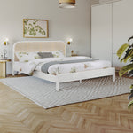 Siena Ash Wood And Natural Cane Queen Bed (3 Boxes) in White
