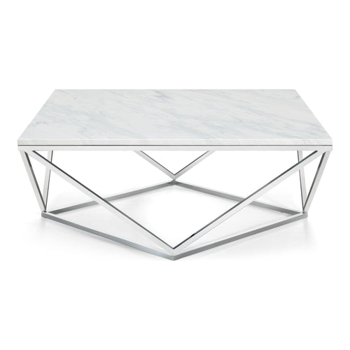 Skyler Marble Top And Steel Base Coffee Table in Chrome