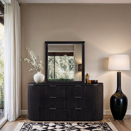Astrid Solid Wood And Oak Veneer Mirror in Black