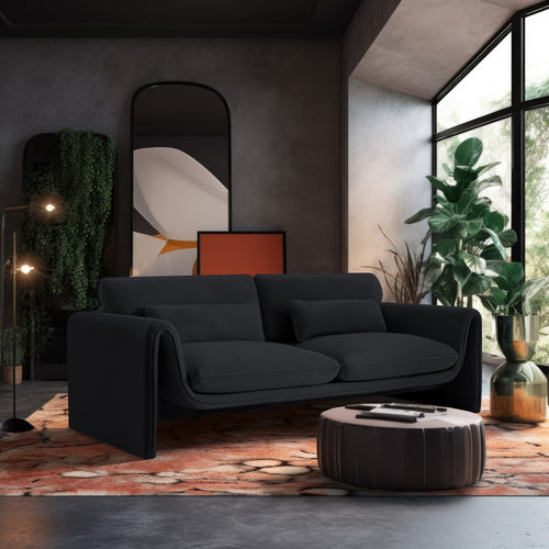 Sloan 86" Velvet Upholstered Sofa in Black