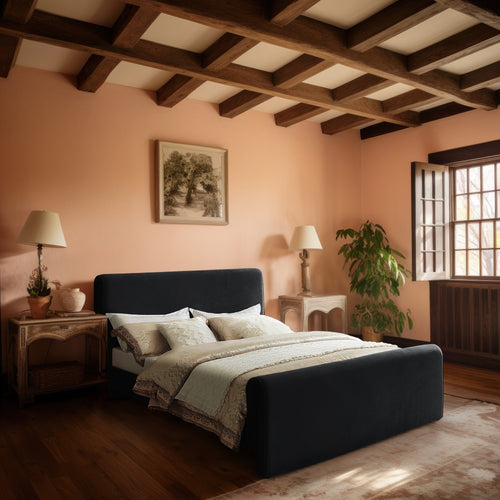 Sloan Velvet Upholstered King Bed (3 Boxes) in Black