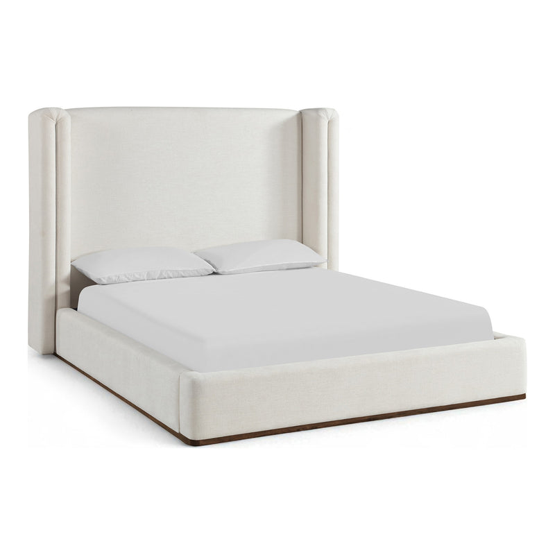 Solange Linen Textured Fabric Upholstered King Bed in Cream