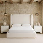Solange Linen Textured Fabric Upholstered King Bed in Cream