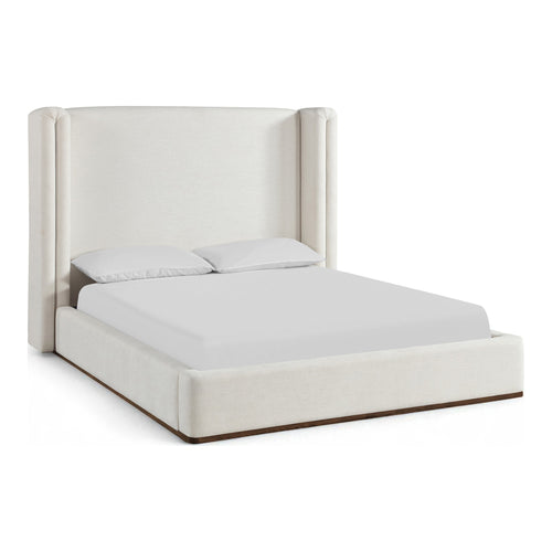 Solange Linen Textured Fabric Upholstered Queen Bed in Cream