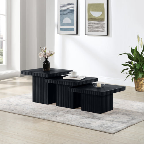 Spencer Solid Wood And Oak Veneer 3pc. Coffee Table in Black