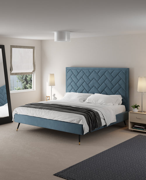 Crosby Velvet Upholstered King Bed in Blue
