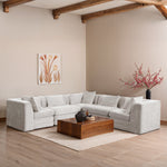 Stellar 114" Chenille Fabric Upholstered 5Pc. Modular Sectional in Cream