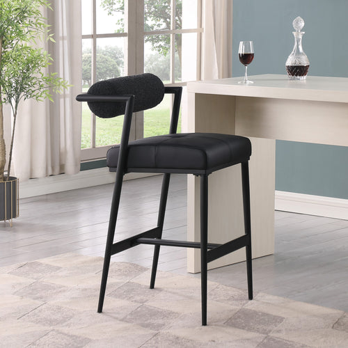Stryker Boucle Fabric And Vegan Leather Upholstered Bar Stool in Black