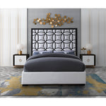 Taj Velvet Upholstered King Bed in White