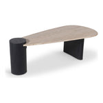 Taverna Travertine Top And Oak Wood Base Coffee Table in Natural