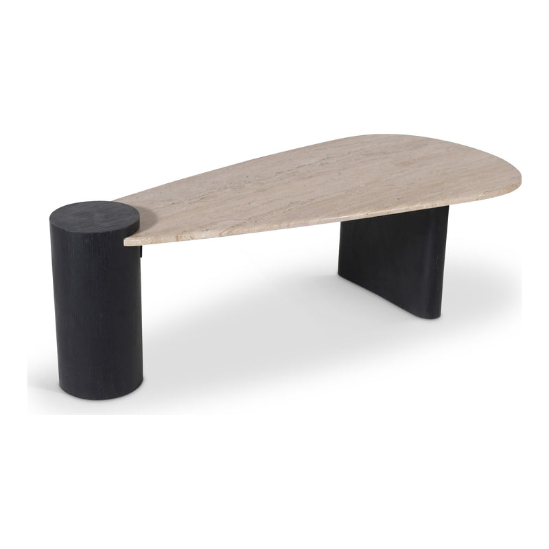 Taverna Travertine Top And Oak Wood Base Coffee Table in Natural