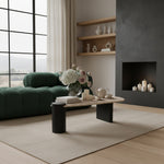Taverna Travertine Top And Oak Wood Base Coffee Table in Natural